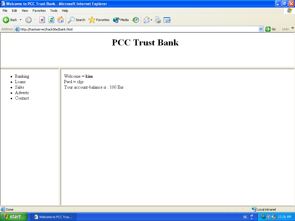 Screenshot of the hack